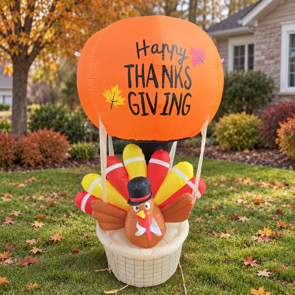 Happy Thanksgiving Turkey Hot Air Balloon Inflatable Outdoor Yard Decoration